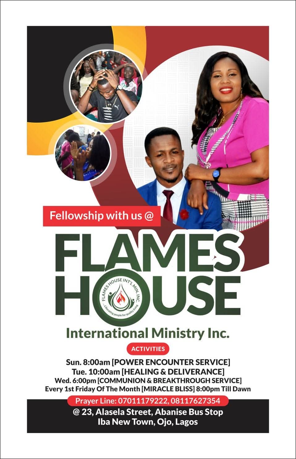 Flames House International Ministry service flyer