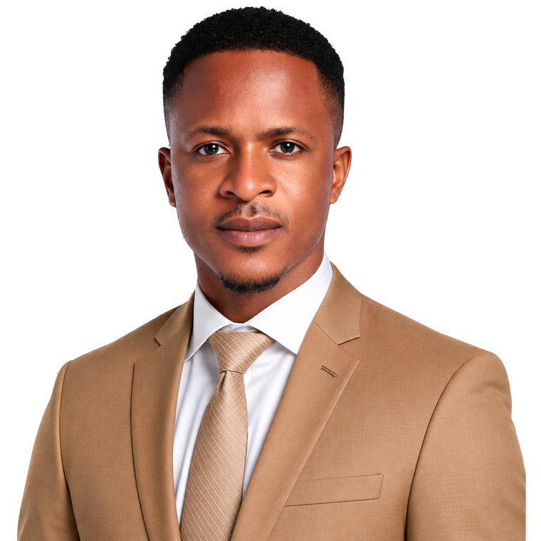 Dr. Samuel Esechie wearing a tan suit